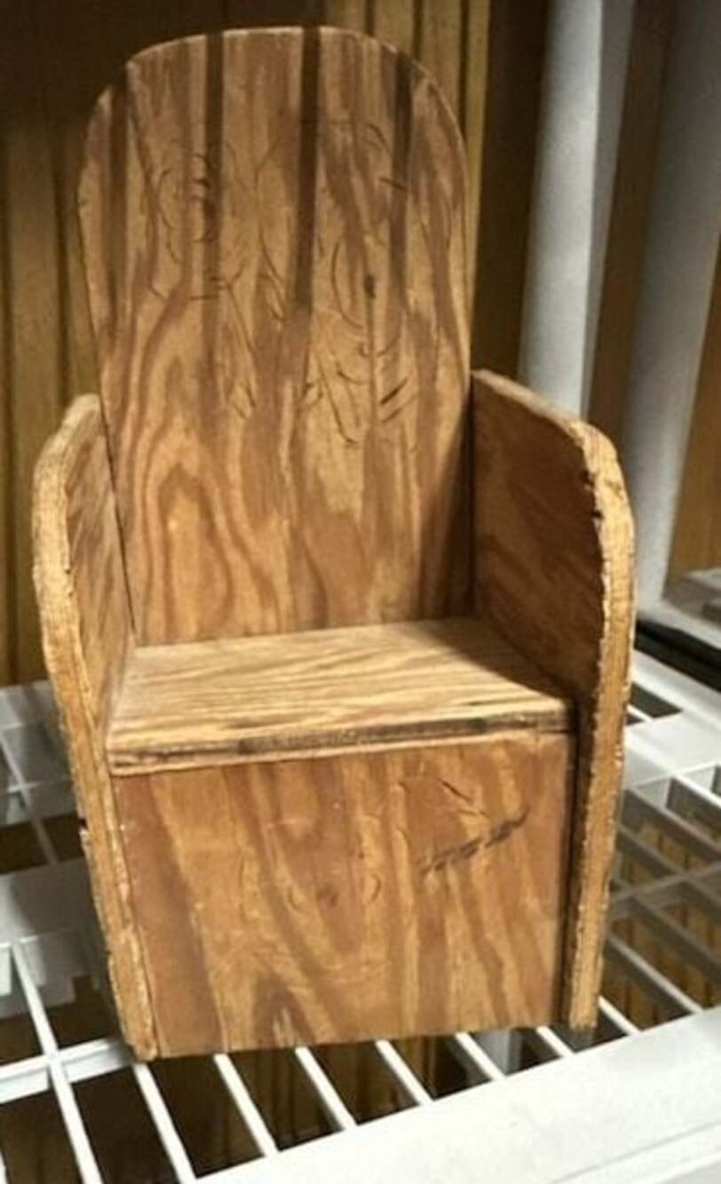 Vintage Handmade Wooden Doll Chair with Floral Detail and Inscription